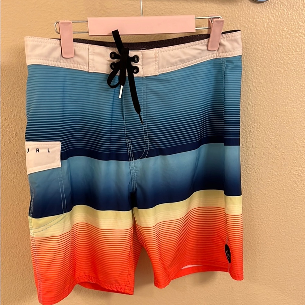 Rip Curl Blue and Orange Board Shorts with Gradient Design